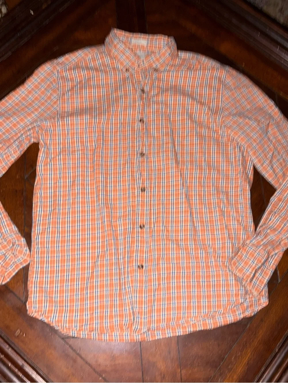 J Crew blue orange plaid brushed twill button down collar shirt slim l